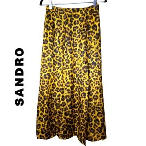 Sandro Yellow Leopard Print Skirt